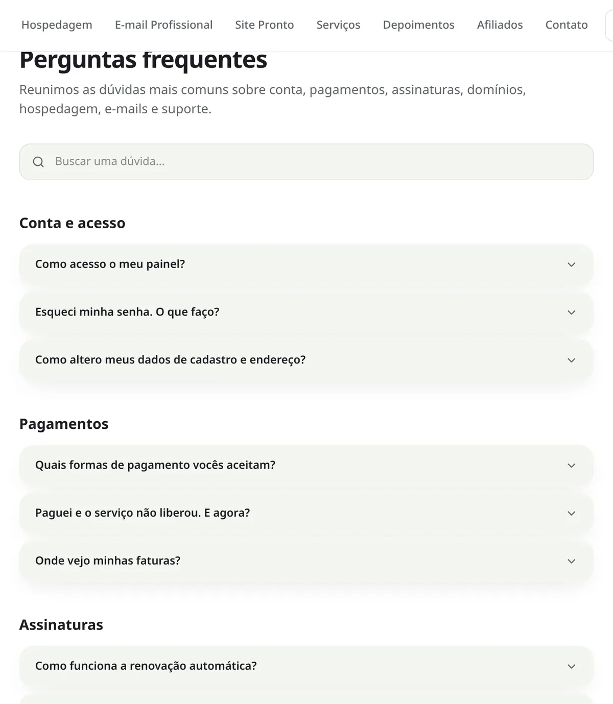 Página de perguntas frequentes da E-Domínios